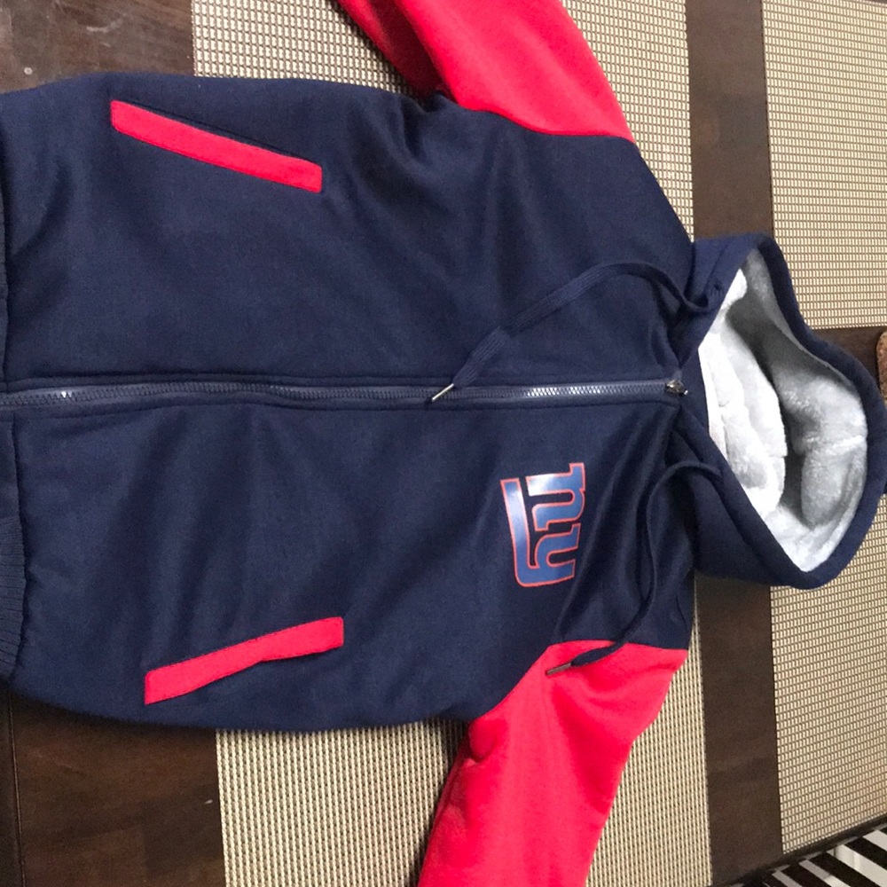 A Red and Dark Blue NY Giants zip-up hoodie
